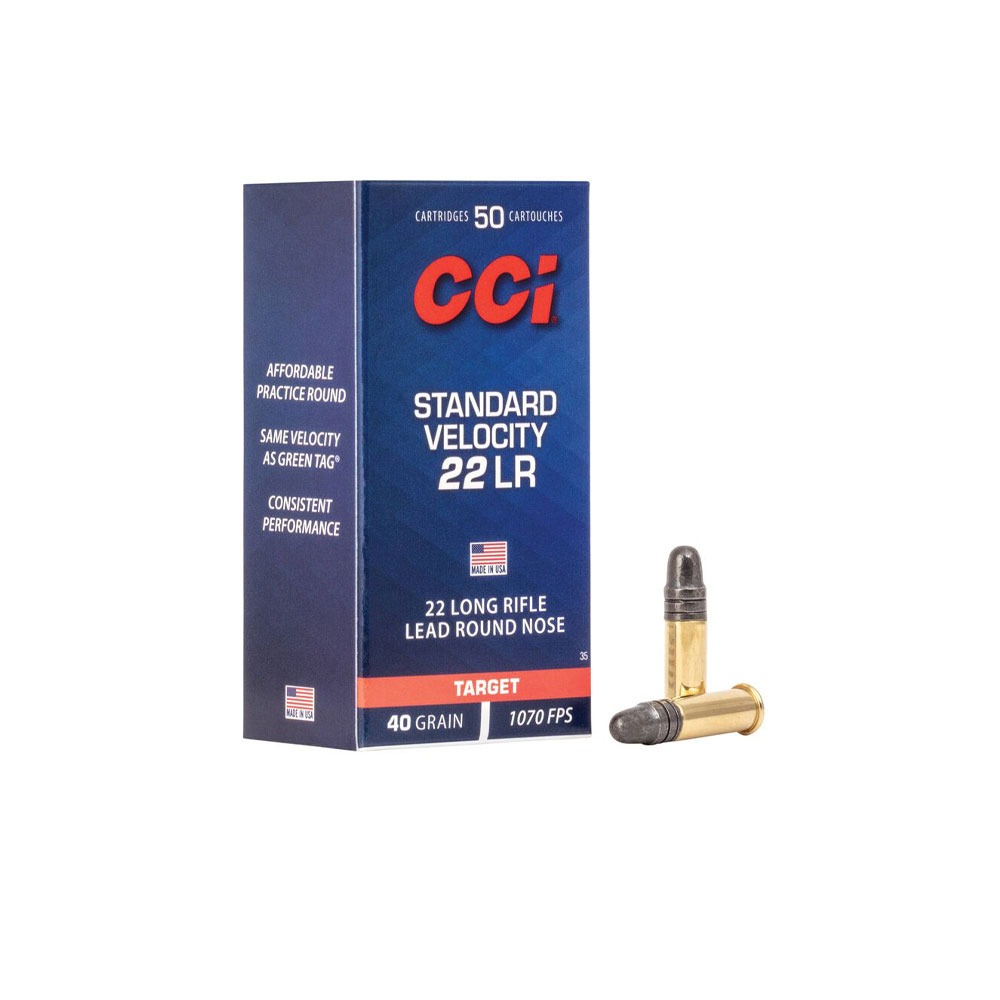 .22lr cci standard 40gr, CCI .22 LR, 22LR 40 gr, CCI Standard Velocity, cartouches 22 long rifle, 22LR entraînement, cartouches plinking 22LR