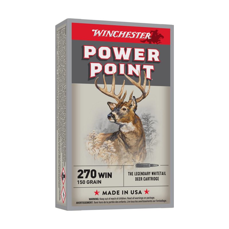 .270 win winchester power point 150gr, Winchester, Power-Point, .270 Winchester, 150 grains, munitions, chasse, cerf, précision, puissance, expansion, pénétration, vitesse, énergie, trajectoire tendue.
