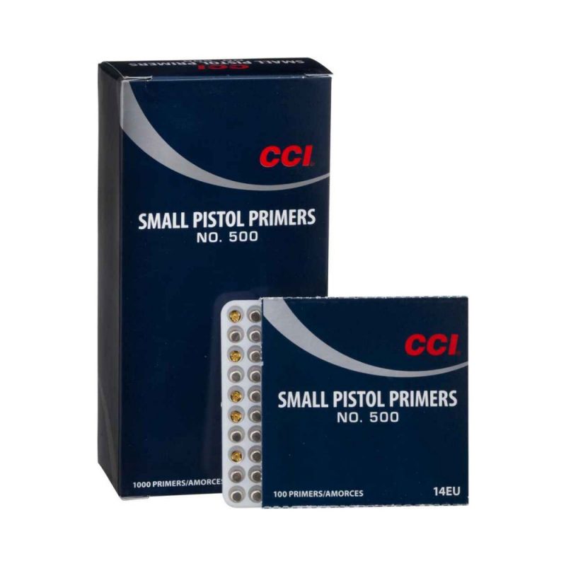 CCI, amorces, small pistol, N°500, rechargement, munitions, armes de poing, pistolet, revolver, fiabilité, performance, 1000 amorces, économique.