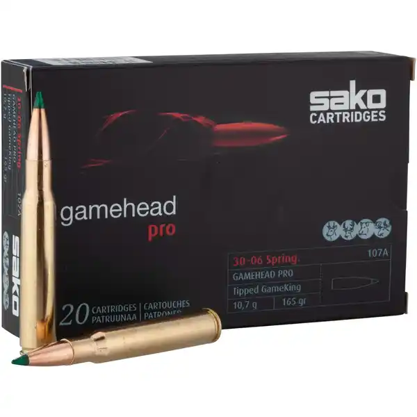 .30-06 Sprg SAKO GAMEHEAD PRO 165gr, Sako Gamehead Pro .30-06, munitions 165 grains, chasse au grand gibier, pointe polymère, expansion rapide, munitions pour cerf, sanglier, coefficient balistique élevé, Sako cartouches .30-06, munitions haute précision, Sako Gamehead Pro .30-06, munitions chasse cerf, munitions expansion rapide, pointe polymère, munitions Sako haute performance, grand gibier, chasse sanglier, trajectoire plate, précision longue distance, munitions grand gibier, coefficient balistique élevé, performance terminale, balle polymère, munitions Gamehead Pro, munitions calibre .30-06, rétention de poids élevée, pénétration profonde, chasse moyenne et longue distance, munitions haute vitesse, cartouches Sako .30-06, munitions bonded soft point.