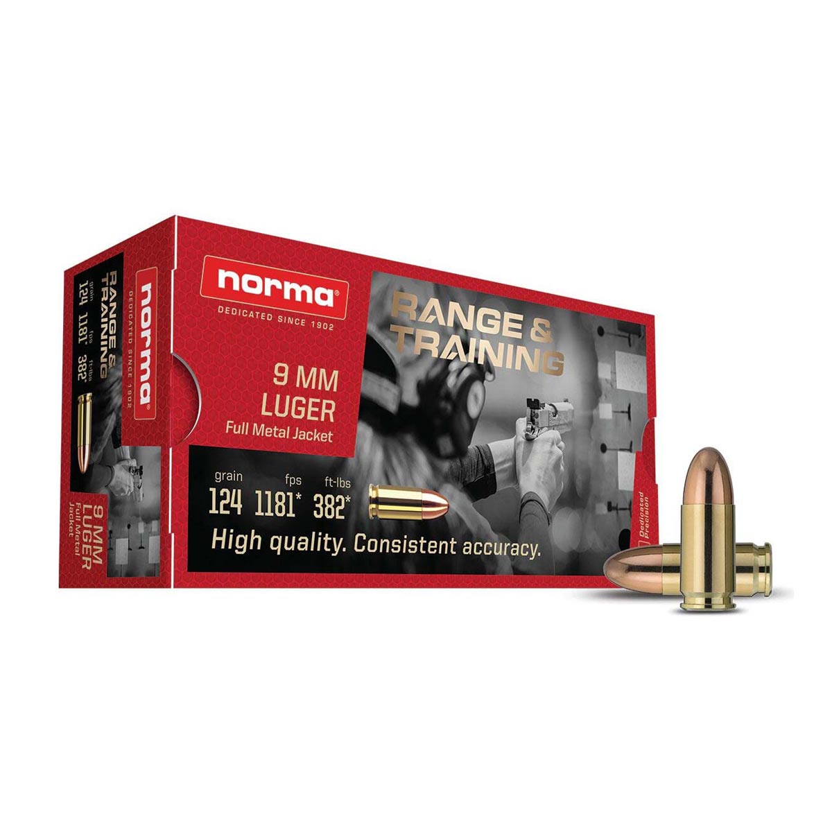 9x19 norma 124gr fmj, norma 9x19, 9mm norma, 124 gr fmj, norma fmj 9mm, cartouche norma 9mm, 9x19 tir sportif, munition 9mm pas cher, 9mm luger norma, 9x19mm entrainement