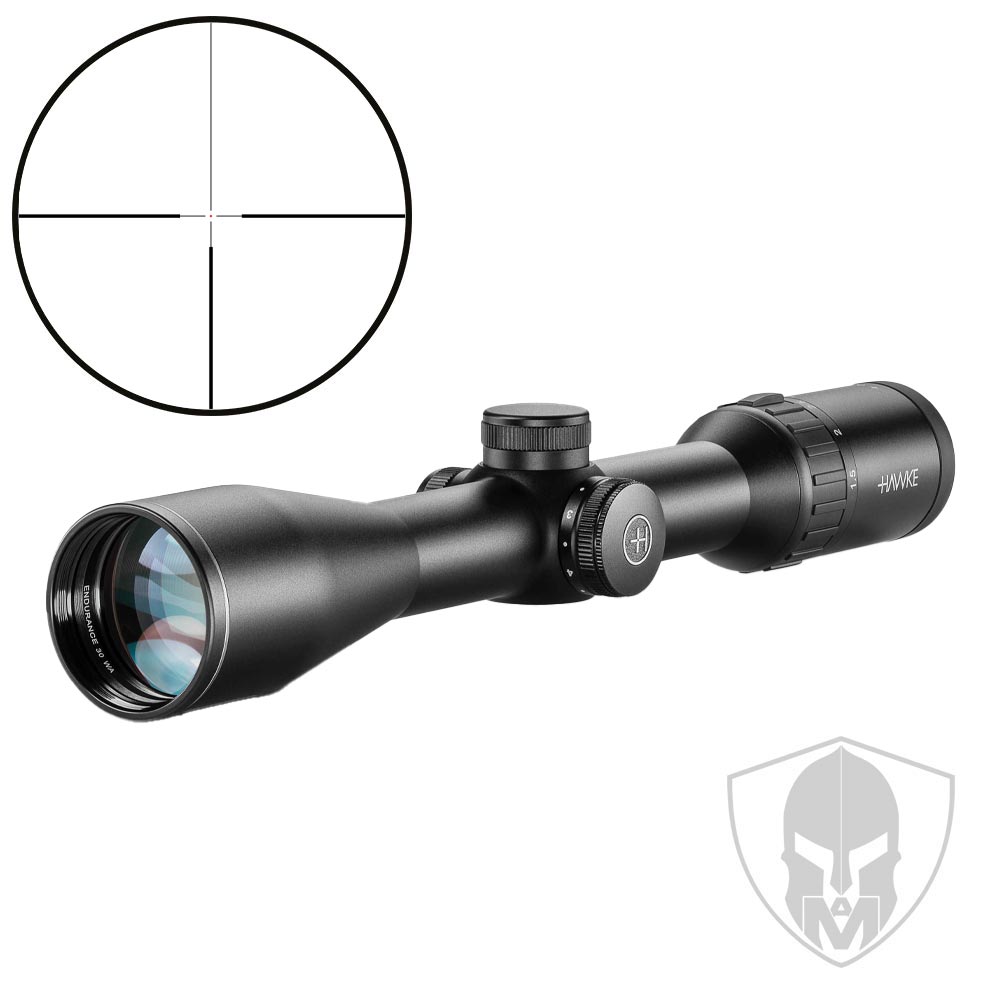 Marque: HAWKE Modèle: Endurance 30 WA 1.5-6x44 L4A Dot Grossissement: 1.5-6x Diamètre de l'objectif: 44 mm Réticule: L4A Dot (Second Plan Focal), illuminé en rouge Tourelles: 1/4 MOA, basses, avec capuchons de protection Diamètre du tube: 30 mm Parallaxe: Fixe à 100 yards (91 m) Champ de vision à 100 m: 27.6 - 6.9 m Dégagement oculaire: 102 mm Longueur: 312 mm Poids: 569 g Étanchéité: Oui (norme non spécifiée) Purge à l'azote: Oui Traitement des lentilles: Multicouches toutes surfaces (18 couches), armurerie dole, armurerie jura