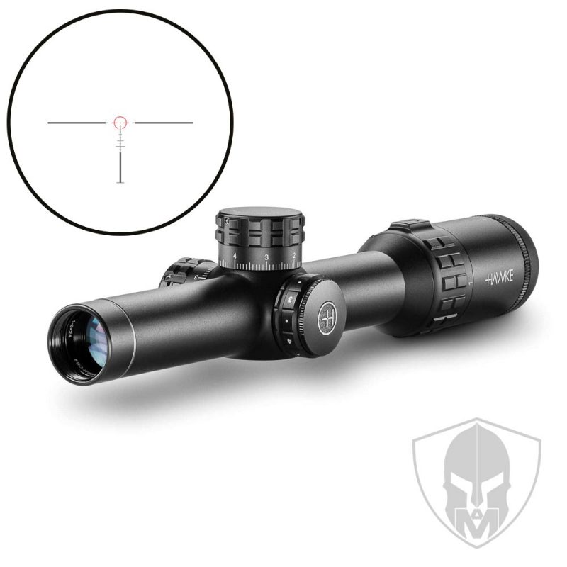 HAWKE, Frontier, lunette de tir, 1-6x24, Tactical Dot, tir sportif, chasse, tir tactique, précision, optique, grossissement, réticule, tourelles, second plan focal, étanche, résistant aux chocs, illuminé, levier de zoom.
