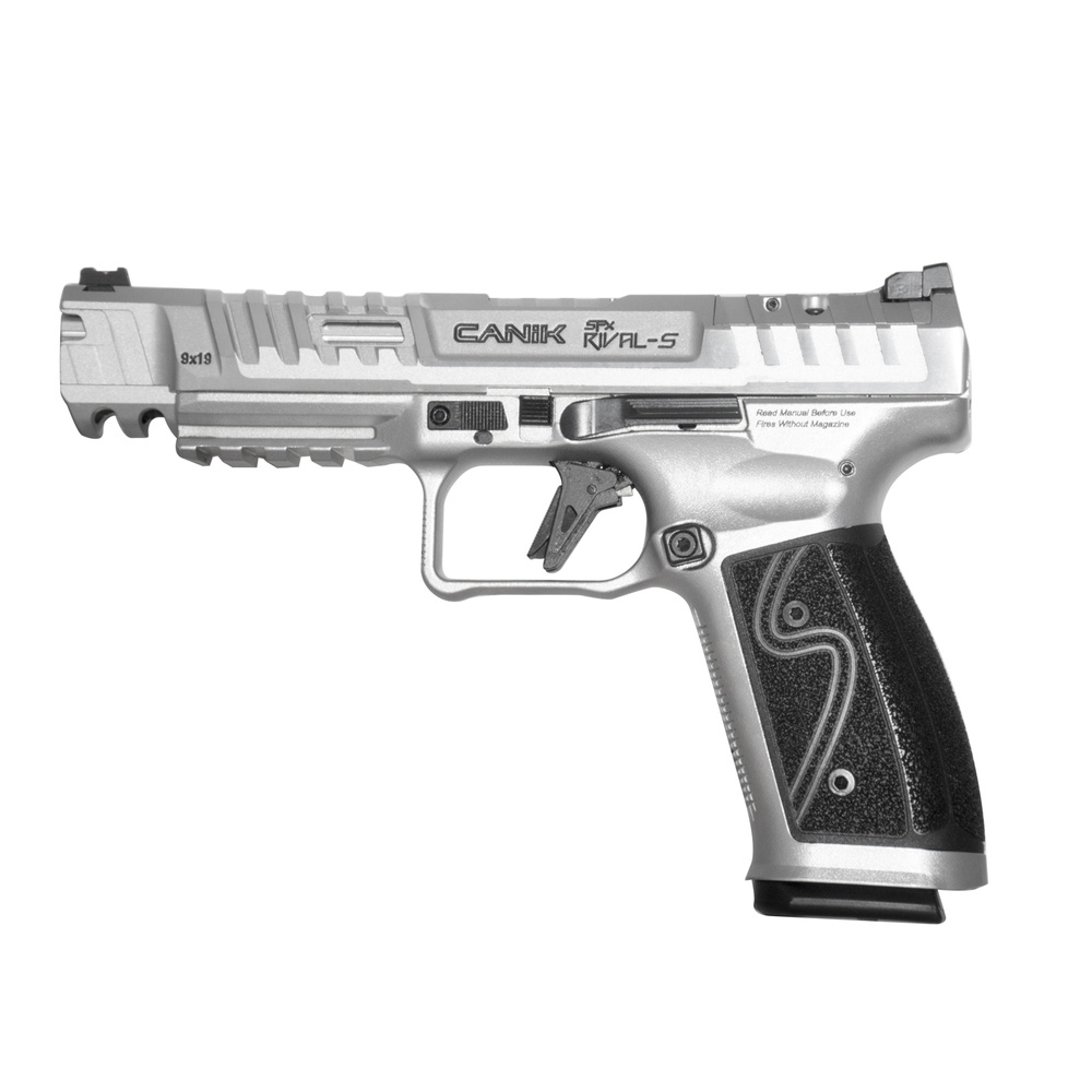 canik sfx rival s chrome cal.9x19, Pistolet de compétition, CANIK SFX RIVAL-S, 9x19 mm, tir sportif, acier forgé, finition chromée, haute précision.