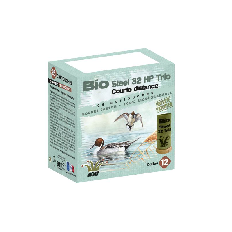 jocker bio steel 32 trio 32g bj pb3/5/7, Jocker Bio Steel 32 Trio, 12/70, 32g, acier, chasse écologique, bourre biodégradable, respect de l'environnement