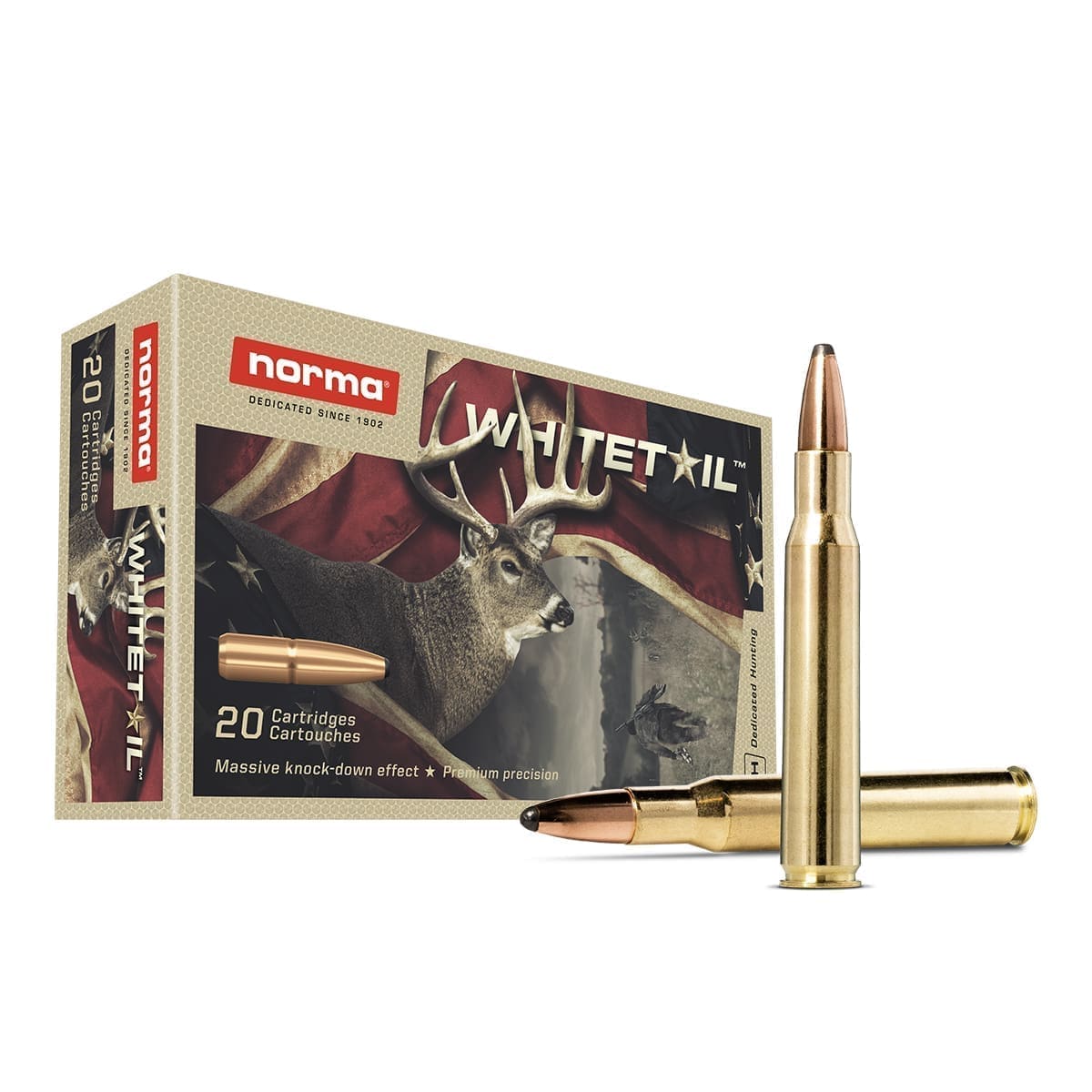 30 06 sprg norma whitetail 180gr, Norma Whitetail, Soft Point, 180 grains, chasse gros gibier, laiton de qualité, rechargement, pénétration profonde