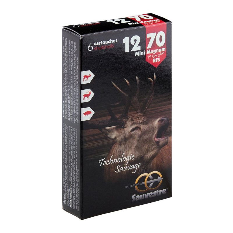 sauvestre flÈche 12/70 mini magnum x6, Sauvestre Flèche 12/70 Mini Magnum, balle flèche Sauvestre, cartouches grand gibier, 3591 joules, munitions anti-ricochet, faible recul, chasse au grand gibier, Sauvestre précision