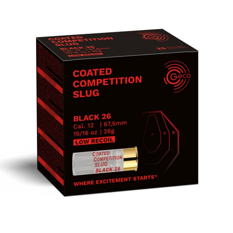 geco coated competition slug black 26 12/67,5, GECO, Coated Competition, Slug Black 26, 12/67,5, cartouches, tir sportif, compétition, précision, encrassement, plomb, balle, fusil, cible, faible recul, téflon.