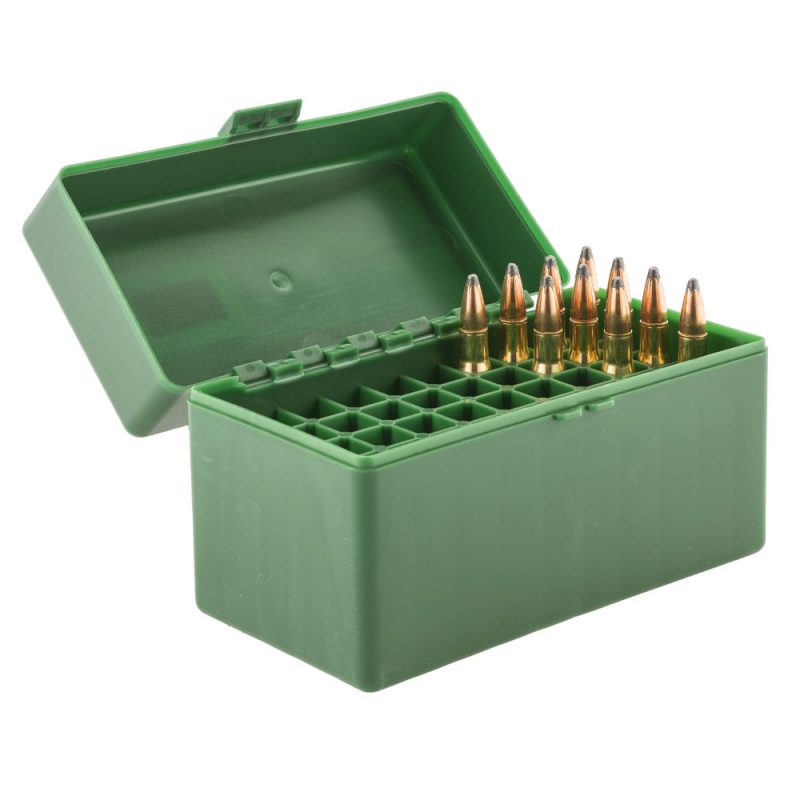 boite de 50 munitions pour .270 à 9.3x62, boîte de rangement, munitions, stockage, transport, organisation, protection, plastique, calibre, .270 Win, .30-06 Springfield, 9.3x62, 7x64, 8x57, .308 Win, .300 Win Mag, 7mm Rem Mag.