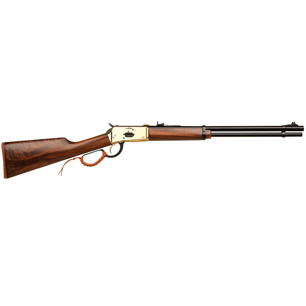 Hugtek LVR BRS, carabine à levier sous garde, fusil western, tir sportif, chasse grand gibier, calibre .44 Rem Mag, .30-30 Winchester, collection armes, crosse en noyer, boîtier doré