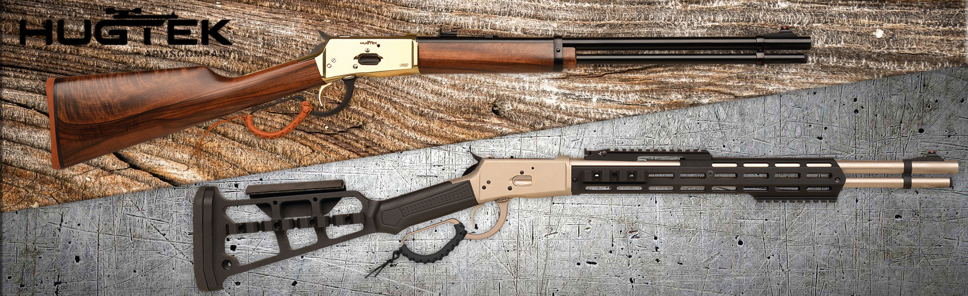 revendeur hugtek, Hugtek, carabine à levier sous garde, fusil western, tir sportif, chasse grand gibier, calibre .44 Rem Mag, .30-30 Winchester, M-LOK, rail Picatinny, crosse noyer, boîtier acier noir, carabine moderne