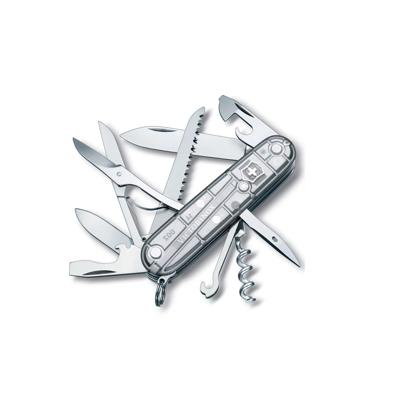 VICTORINOX HUNTSMAN, SILVERTECH 91MM, couteau suisse multifonction, 15 fonctions, aluminium brossé, qualité suisse, VICTORINOX, couteau élégant