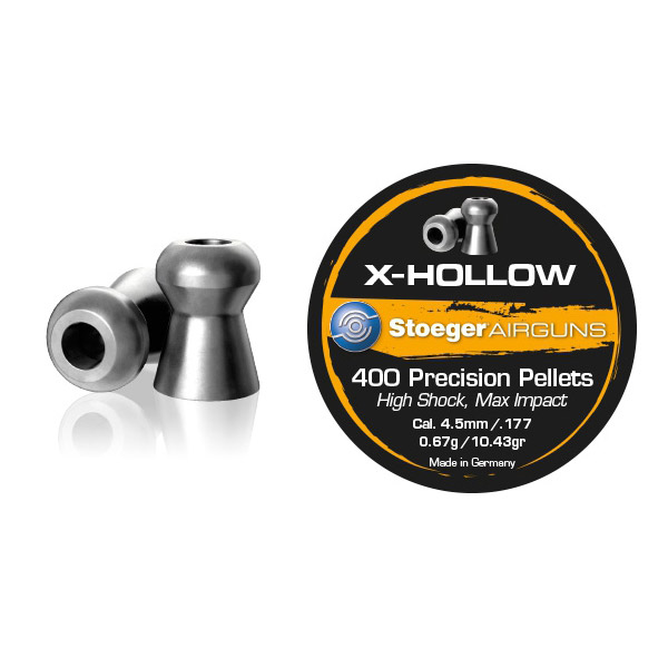 plombs 4.5mm stoeger x hollow x400, plombs stoeger x-hollow, plombs tête creuse 4.5mm, airgun hollow point, plombs 4.5 mm expansion, munitions carabine à plombs, stoeger airguns précision, plombs nuisibles air comprimé, tir loisir 4.5mm