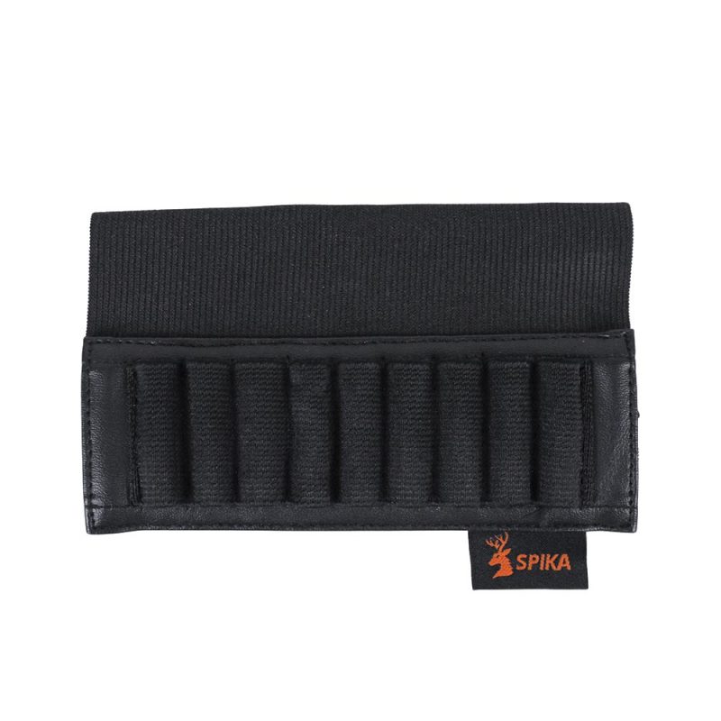 cartouchiÈre de crosse carabine 9 balles spika, cartouchière carabine, cartouchière SPIKA, cartouchière de crosse 9 balles, accessoire chasse calibre 9.3x74R, crosse carabine élastique, SPIKA cartouchière noire