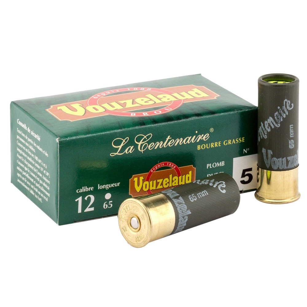 vouzelaud la centenaire 12/65 32g bg, cartouche Vouzelaud 12/65, La Centenaire Vouzelaud, cartouche bourre grasse liège, munitions chasse traditionnelles, cartouche 12/65 moyenne distance, Vouzelaud Made in France, cartouche fusil 12 plombs durcis