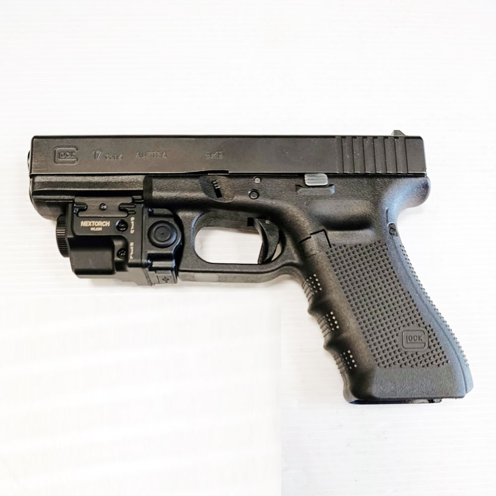 Glock 17 Gen4 occasion, pistolet Glock 17 dépôt vente, arme 9mm occasion tactique, Glock 17 avec lampe laser, module Nextorch Glock, arme de poing occasion 9x19, Glock Gen4 9mm.