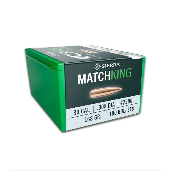 Ogives Sierra MatchKing, Sierra SMK 168 grains, ogives calibre 30 168gr, balles rechargement 308 win, ogives HPBT 308, Sierra 2200, projectile tir longue distance.